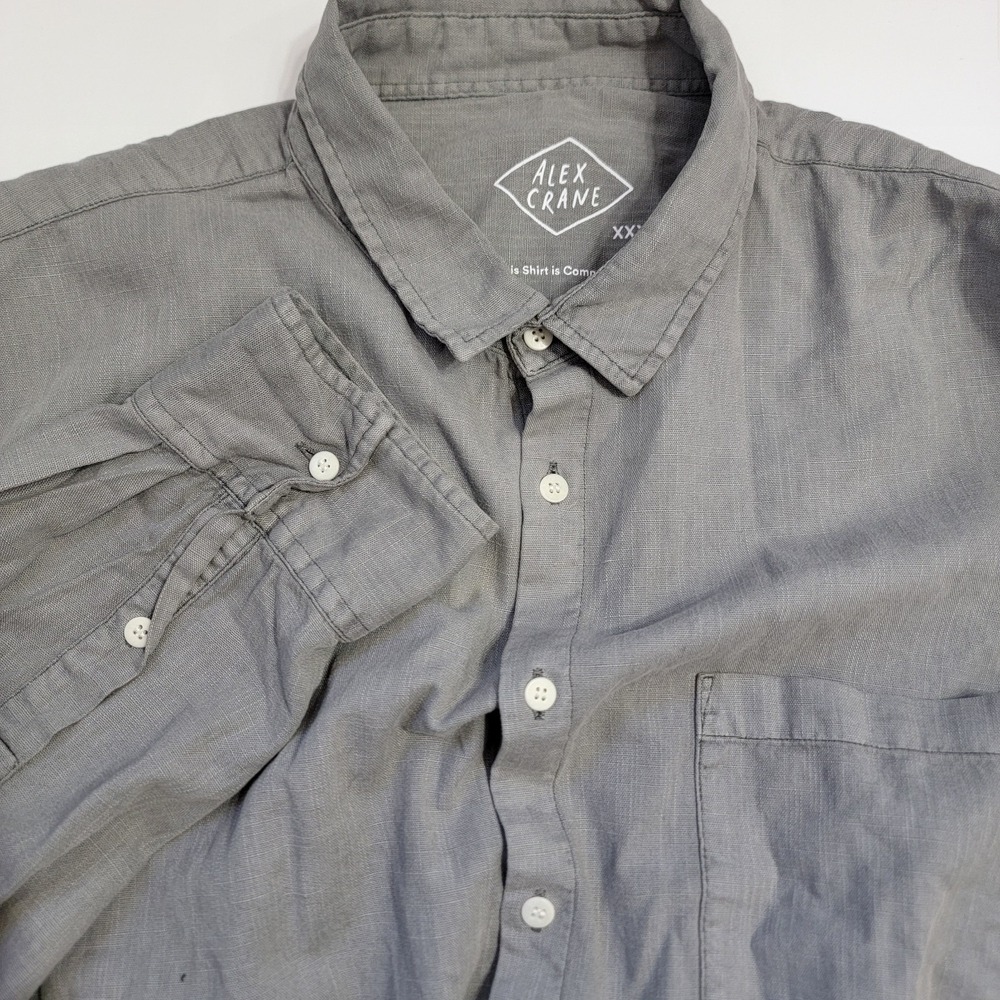 Alex Crane Mens Shirt XXX Gray Organic Cotton Button Front Long Sleeve‎ Casual